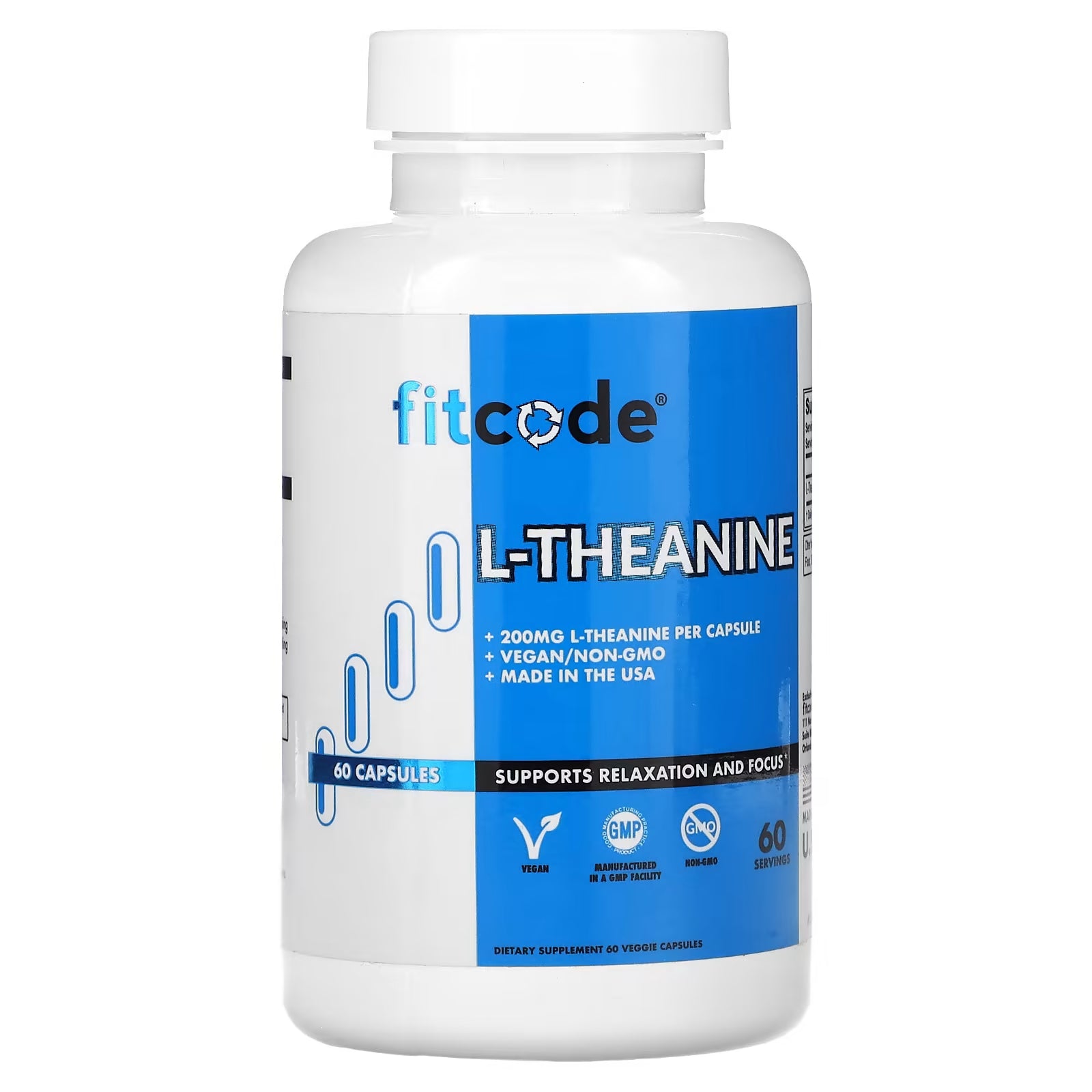 FITCODE L-Theanine, 200 mg, 60 vegetable capsules