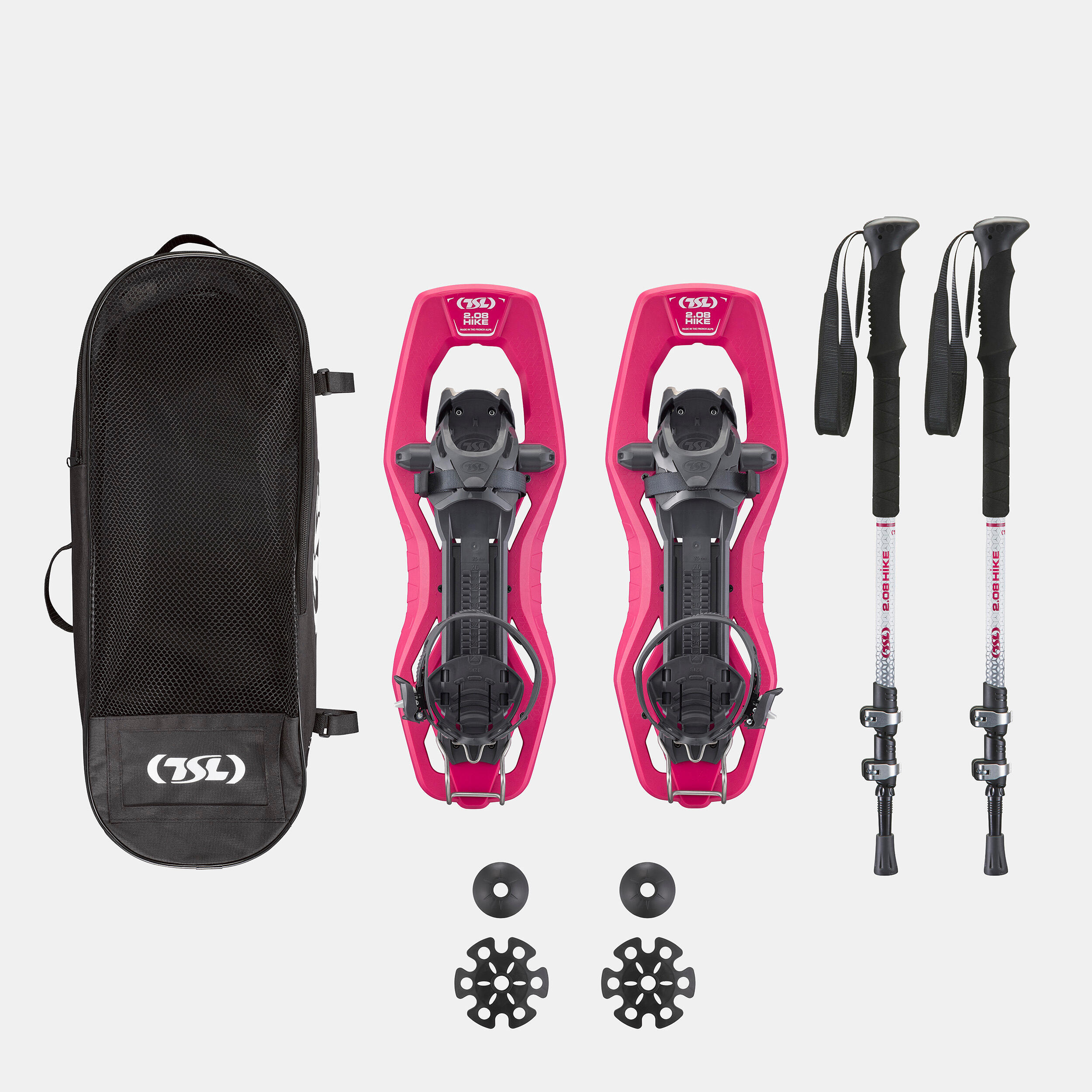 Set with storage bag, snowshoes and hiking poles TSL 2.08 Hike, pink