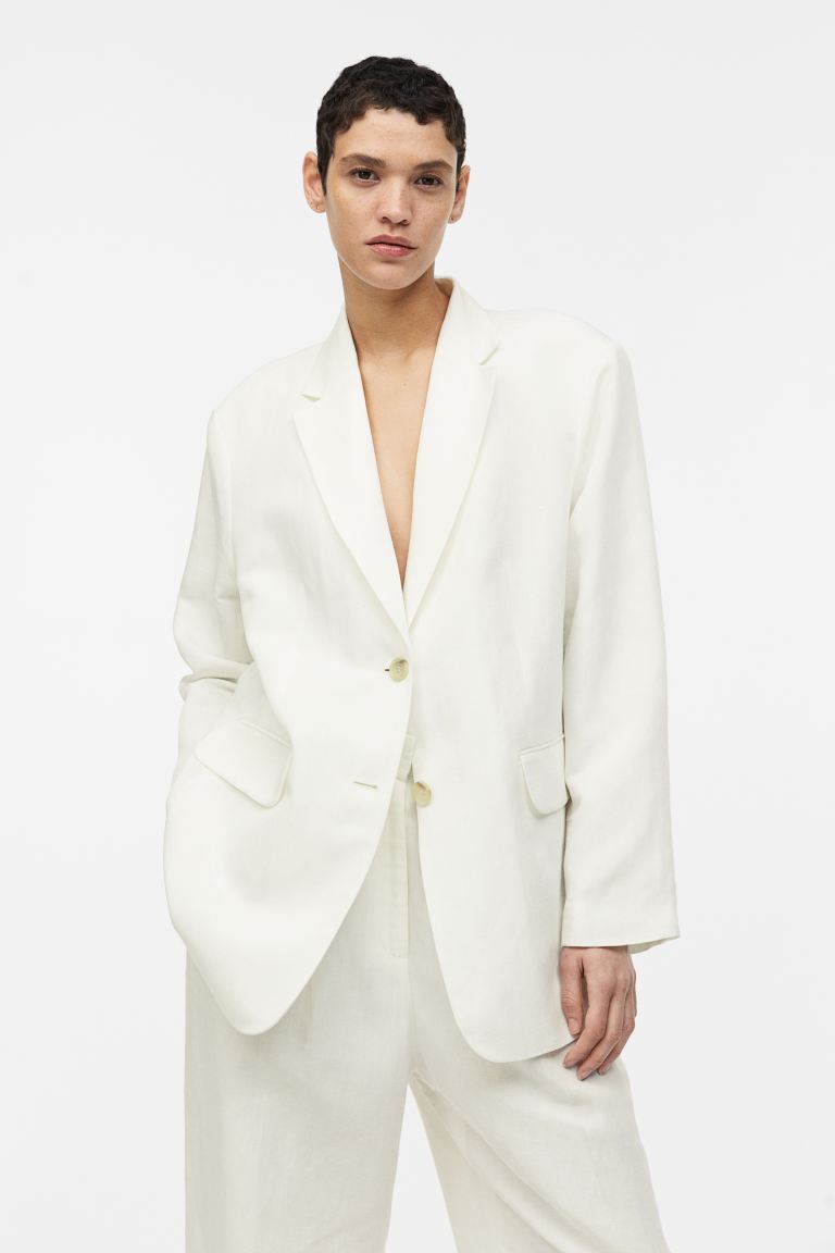 H&M Oversized Linen Blend Jacket, White