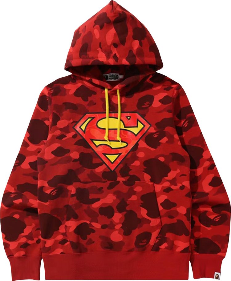 هودي بطبعة مموهة من BAPE x DC Superman باللون الأحمر، أحمر