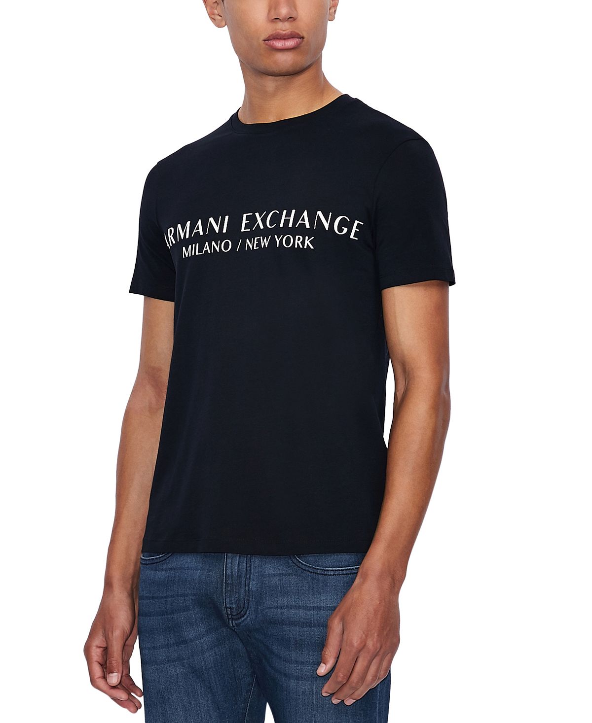 تي شيرت رجالي بشعار Milano New York وA|X Armani Exchange باللون الأزرق