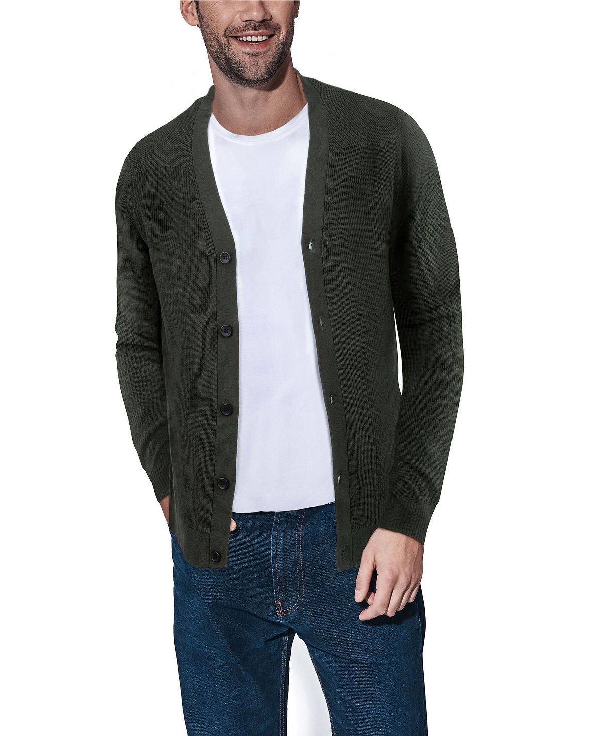 X-Ray Men's Basic Ribbed Cardigan