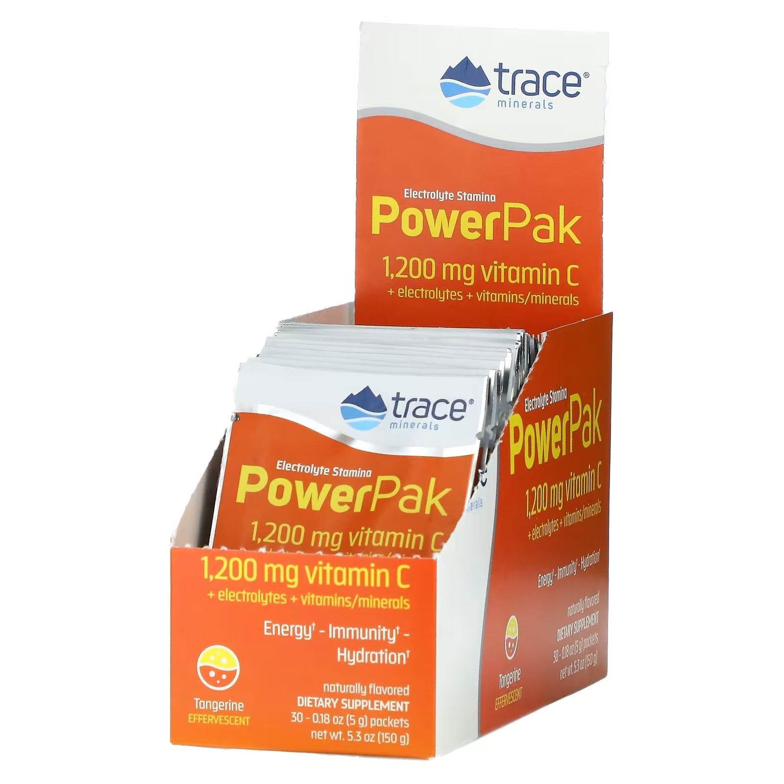 Dietary Supplement Trace Minerals Electrolyte Stamina PowerPak with tangerine flavor, 30 sachets of 5 g each