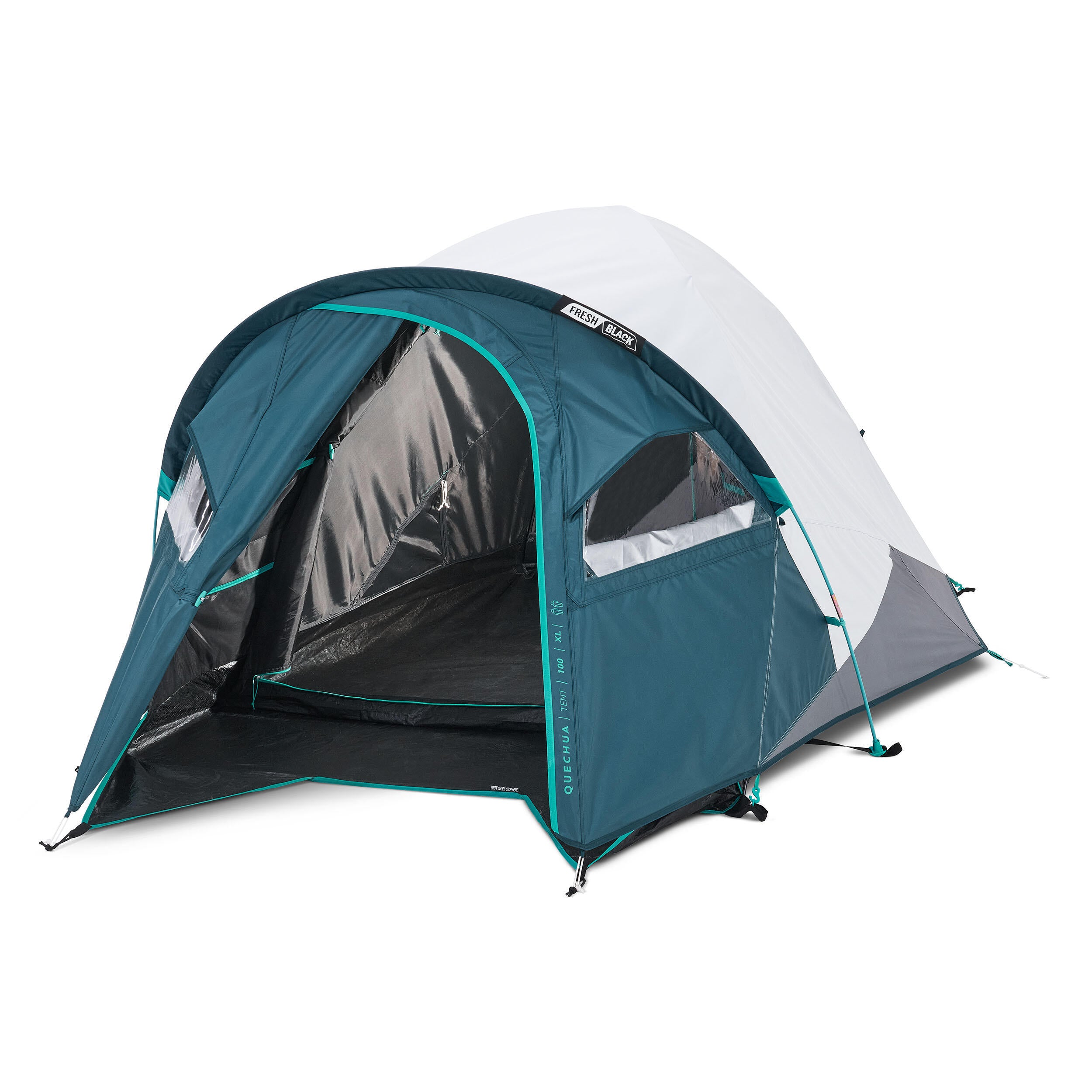 Camping tent Quechua Fresh & Black MH100 XL, grey/dark turquoise