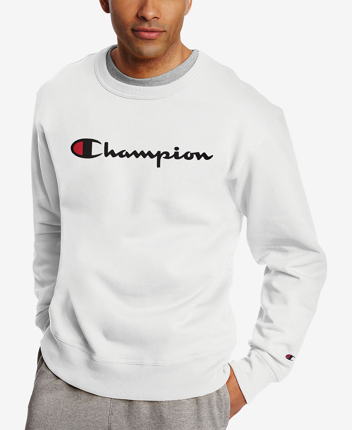 Men's Powerblend Fleece Hoodie with Champion Logo, White