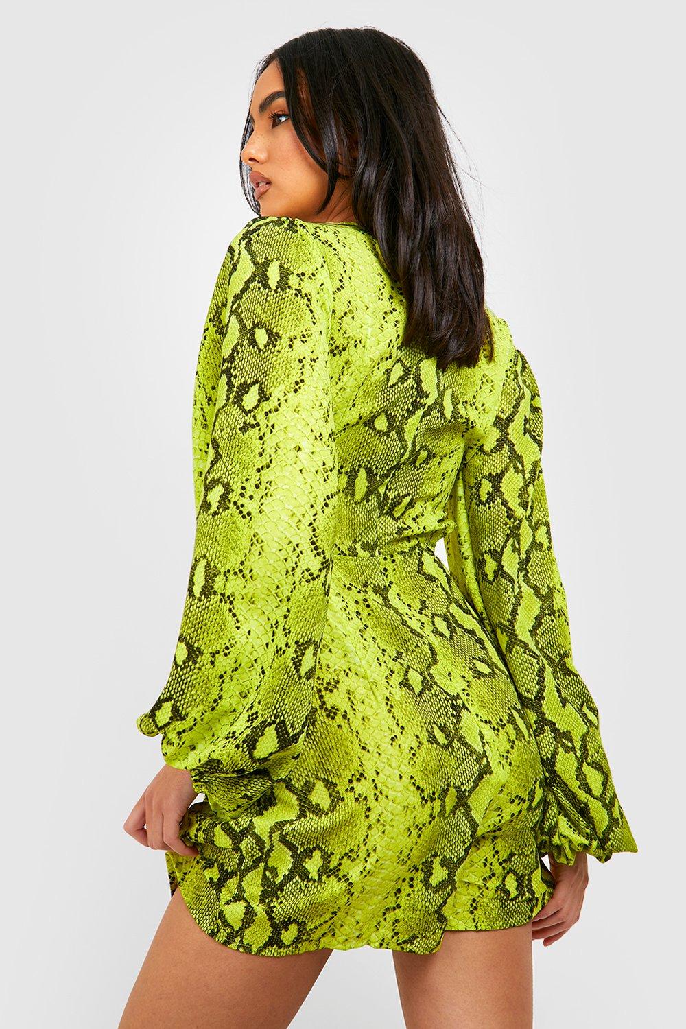 Boohoo Snake Print Cutout Jumpsuit, Lime