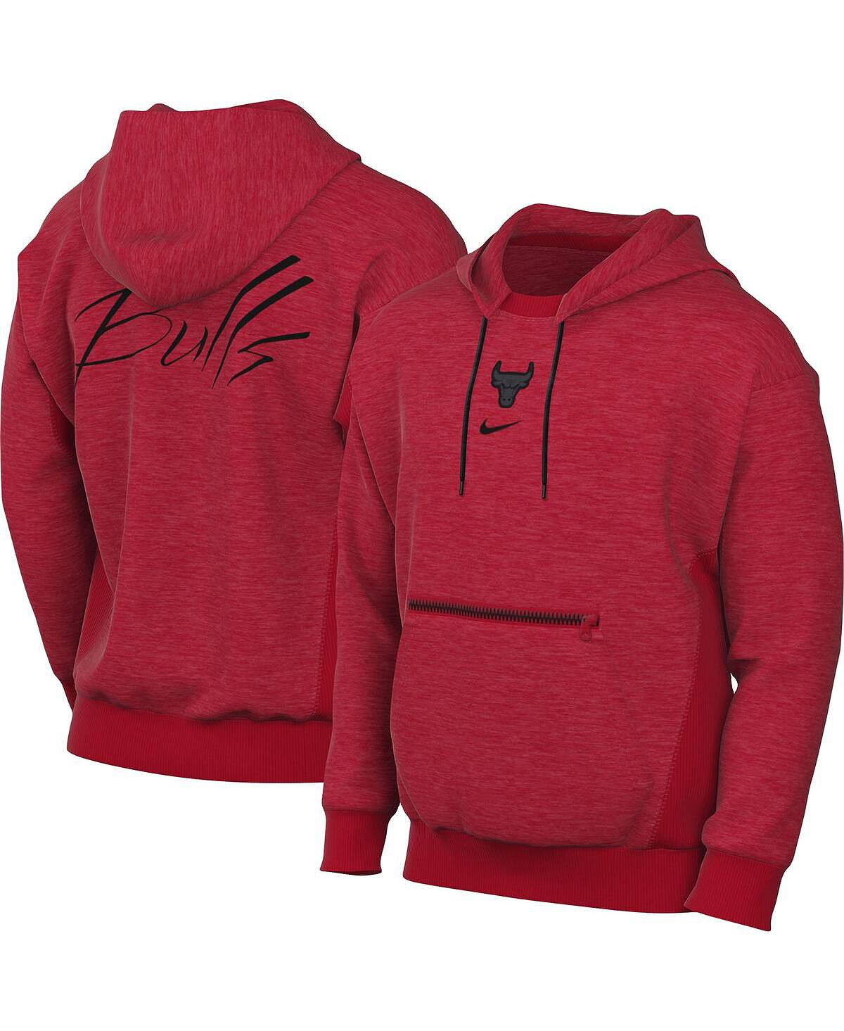 Men's Heather Red Chicago Bulls Courtside Versus Flight Nike Pullover Hoodie