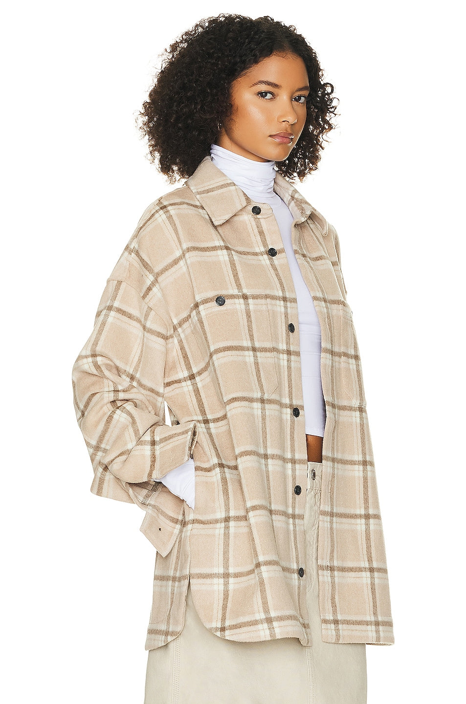 Helsa Plaid Flannel Overshirt, Tan Plaid