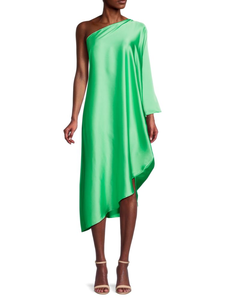 Renee C. One Shoulder Satin Midi Dress, Tea Green