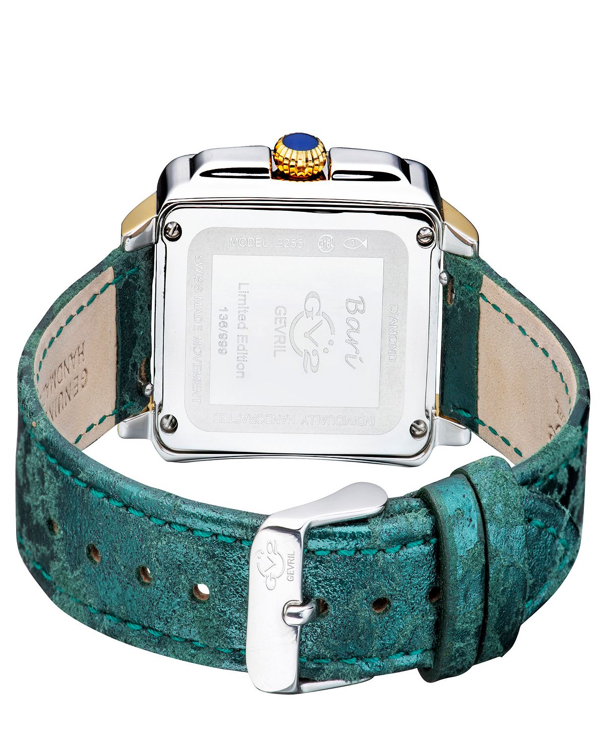 Women's watches Bari Tortoise, Swiss quartz, Italian with green leather strap, 34 mm Gevril, gold