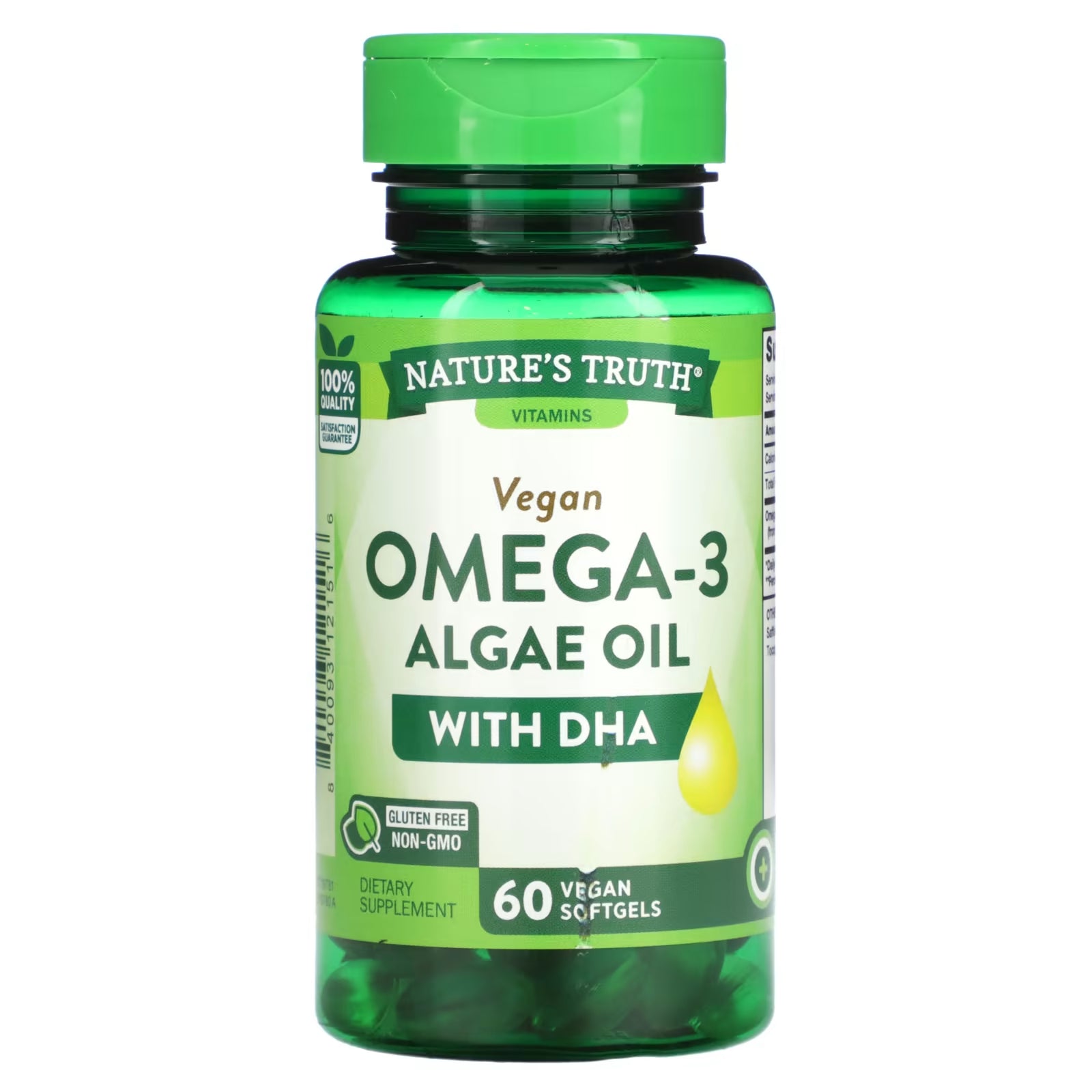 Nature's Truth Vegan Omega-3 Algae Oil with DHA, 60 Vegan Softgels