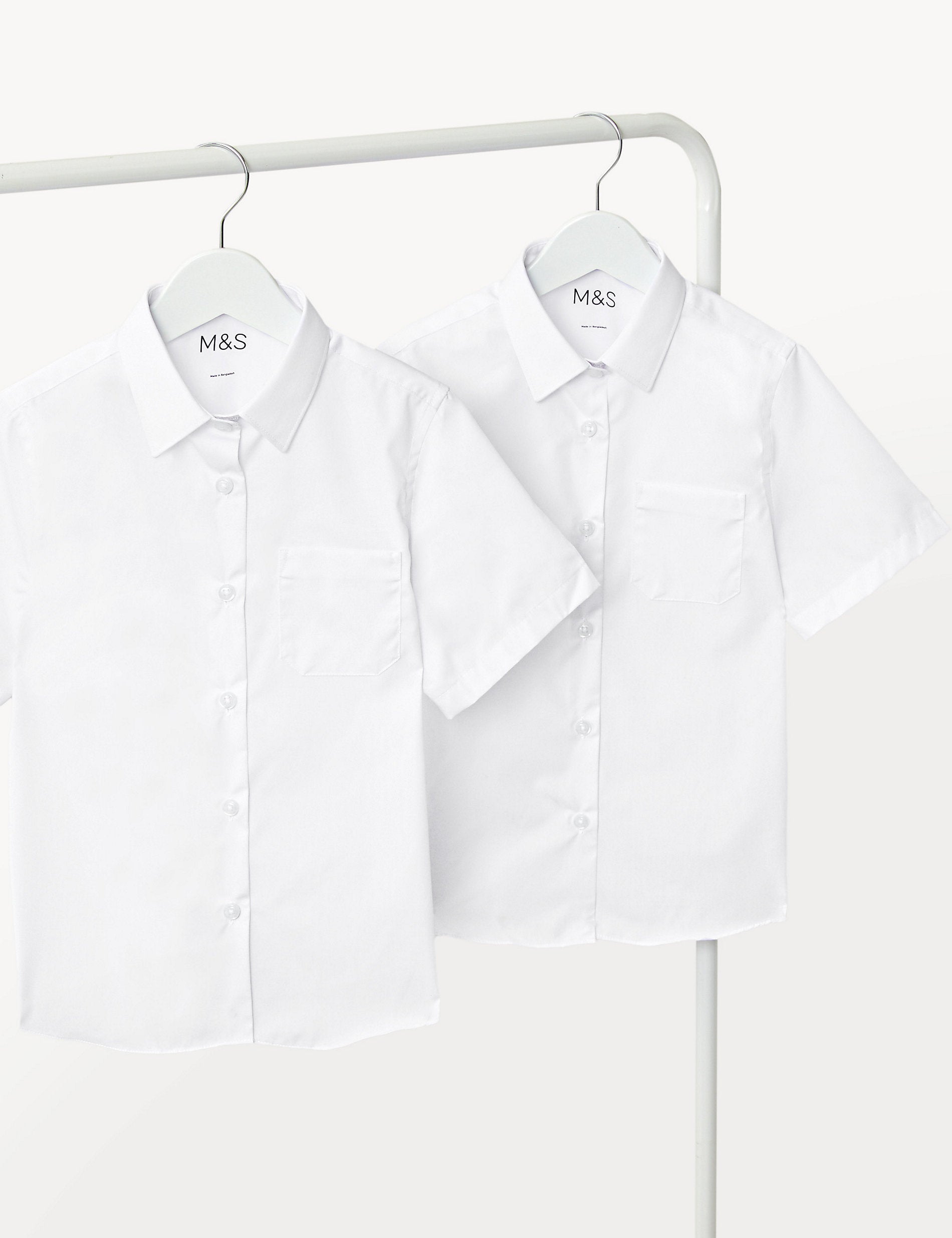 2 Pairs of Marks & Spencer Iron Free School Shirts for Girls (2-18yrs) White