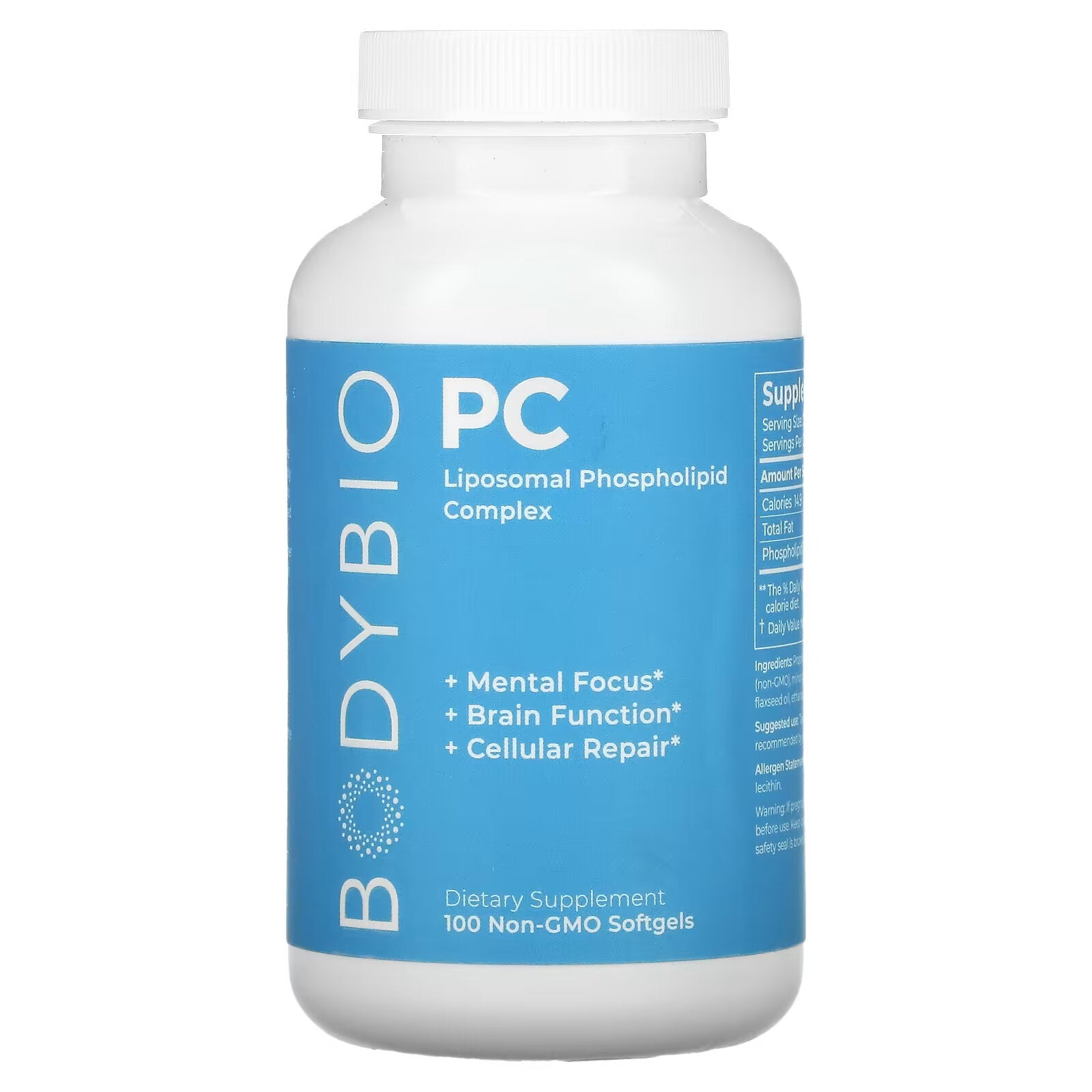 BodyBio, Phosphatidylcholine, Liposomal Phospholipid Complex, 100 Non-GMO Capsules