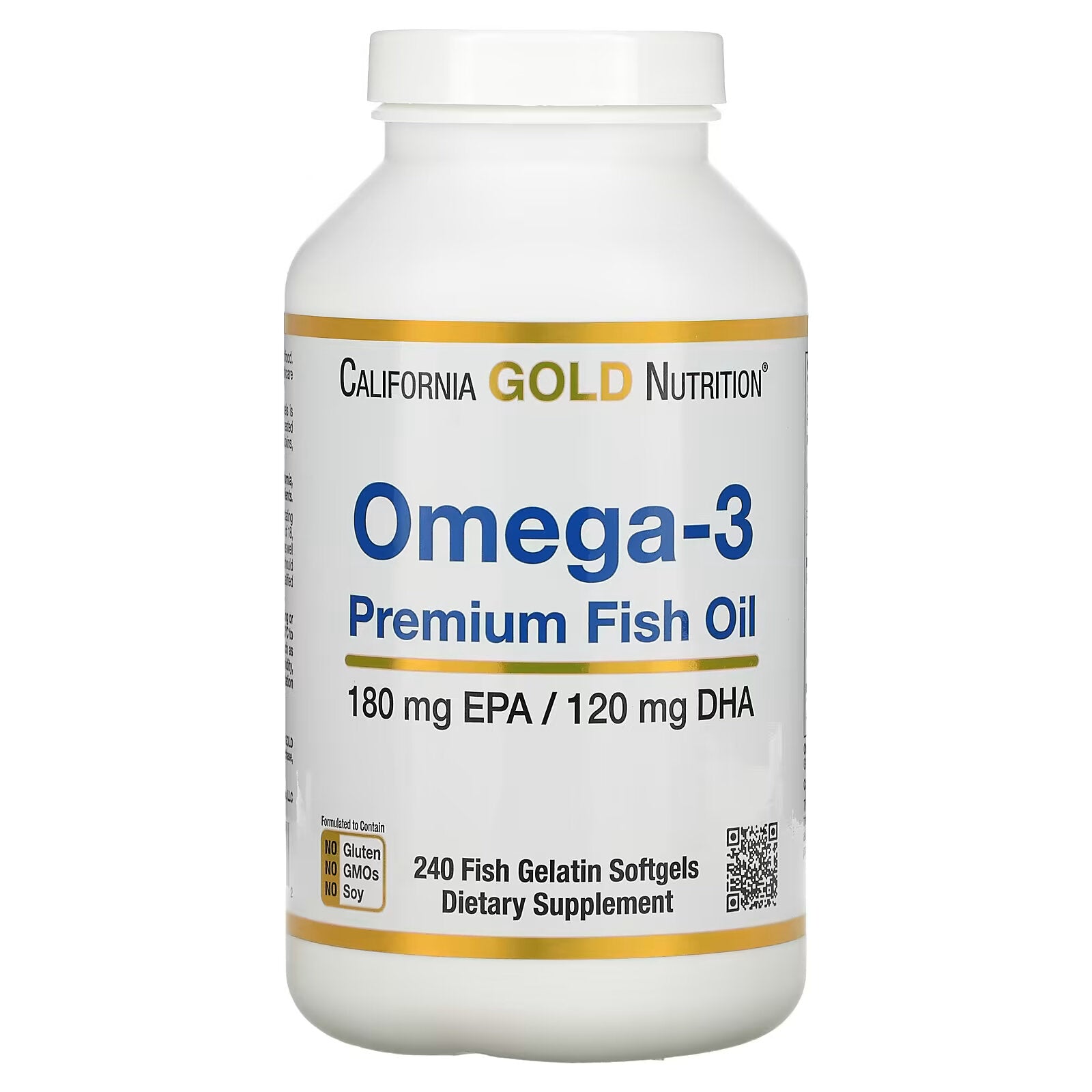 California Gold Nutrition, Omega-3, Premium Fish Oil, 180 mg EPA/120 mg DHA 240 fish gelatin capsules