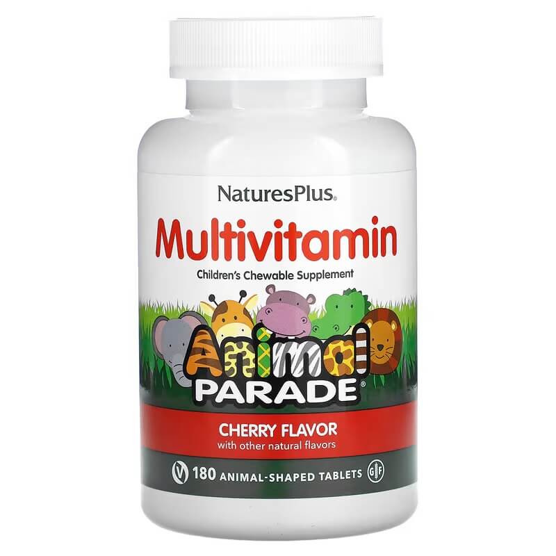 NaturesPlus Animal Parade Gold Children's Multivitamin, Cherry Flavor, 180 Animal Tablets