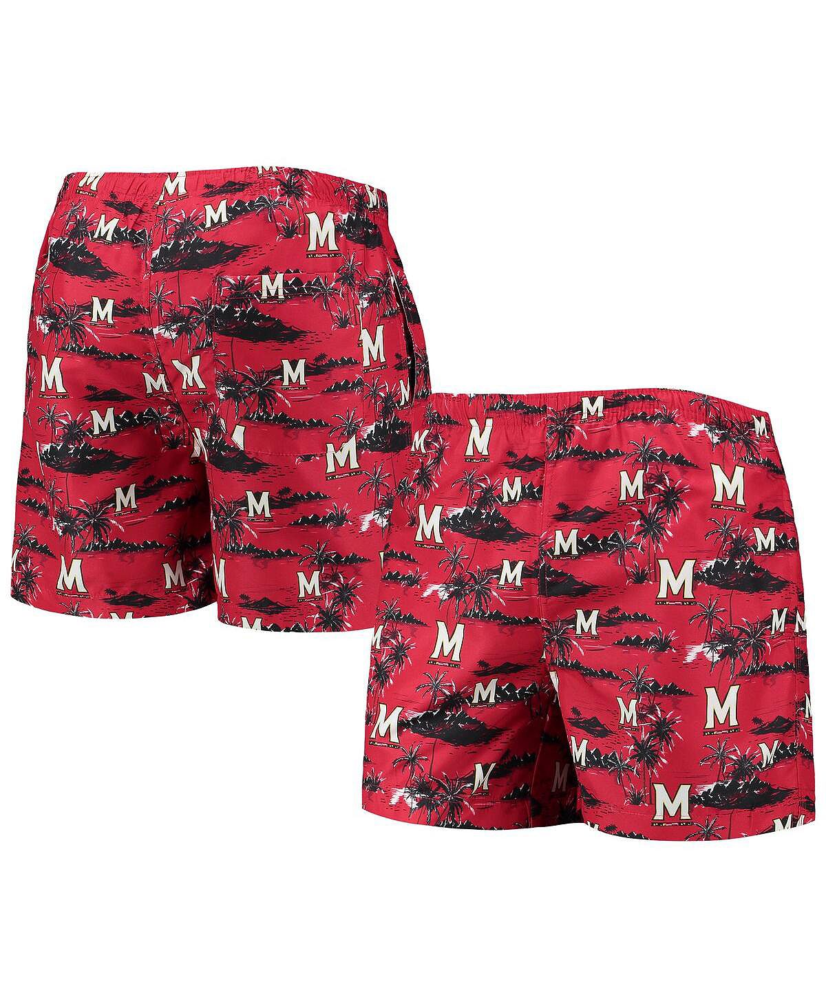 Men's red maryland terrapins island palm FOCO swimming trunks, red