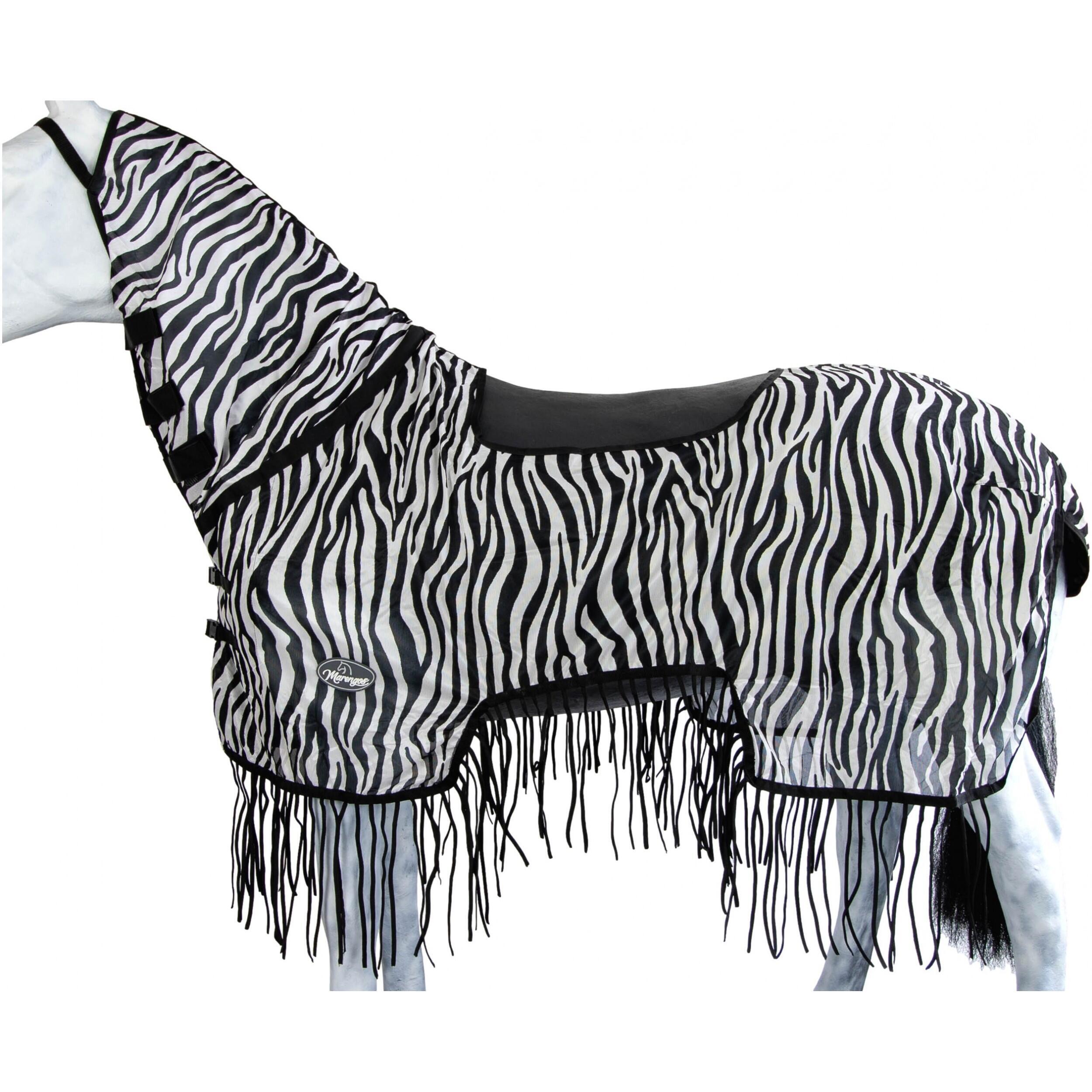 Marengos Zebra anti-mosquito blanket with fringe, black / white