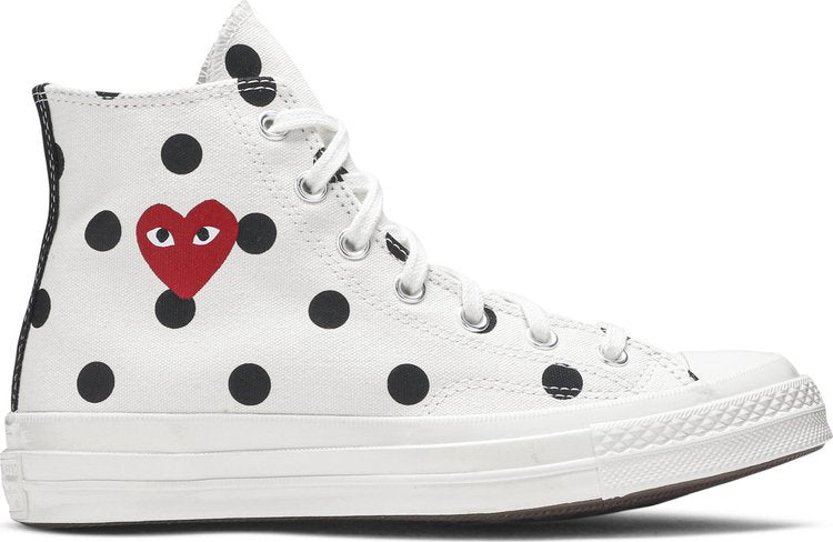 حذاء رياضي Converse Comme des Garçons x Chuck Taylor All Star 70 Hi White Polka Dot، باللون الأبيض