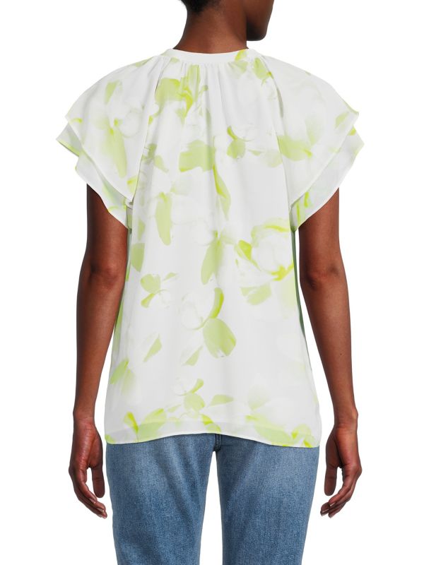 Floral cap sleeve top Calvin Klein Pale gray combo