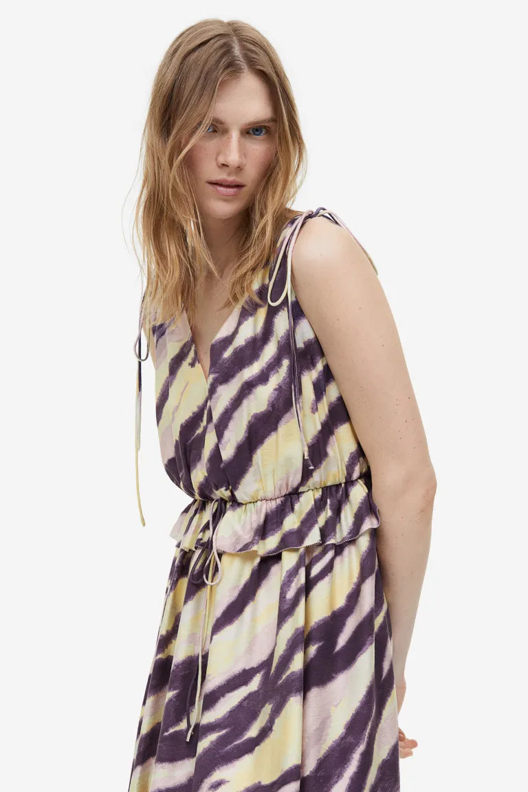 H&M Tie Draped Dress, Dark Purple/Zebra