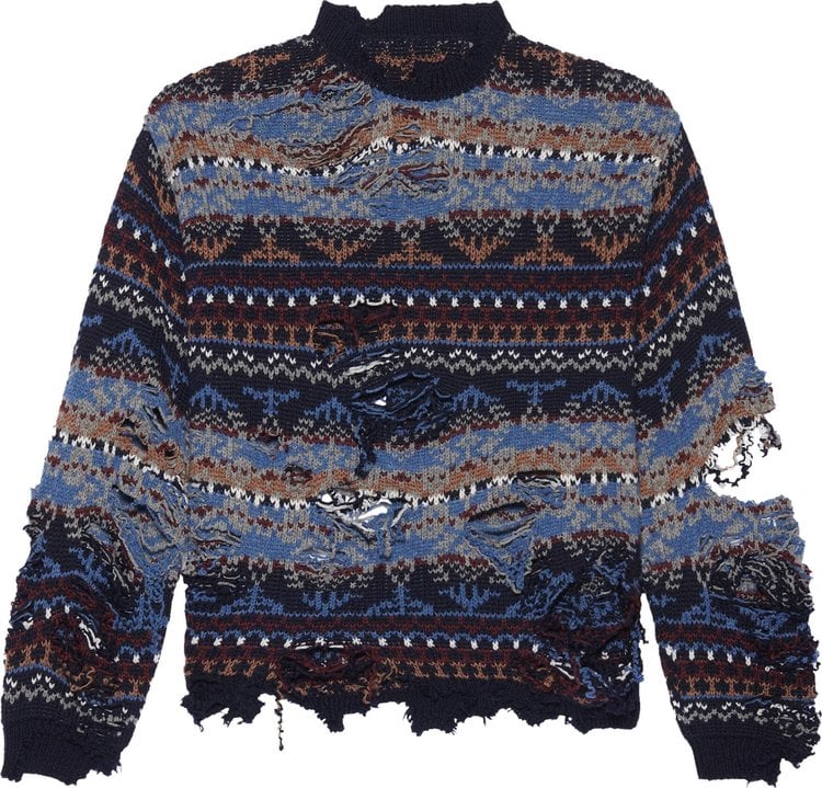 سترة Balenciaga Ripped Sweater "Navy/Multicolor"، باللون الأزرق