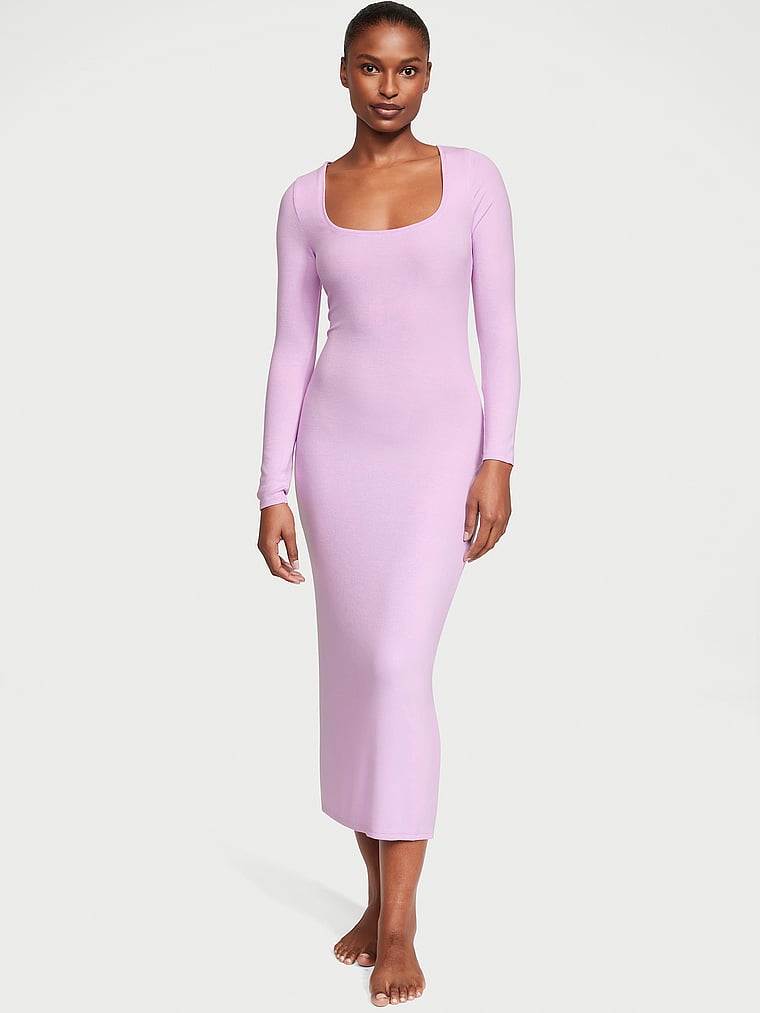 Victoria's Secret Ribbed Modal Long-Sleeve Slip Dress, Pink