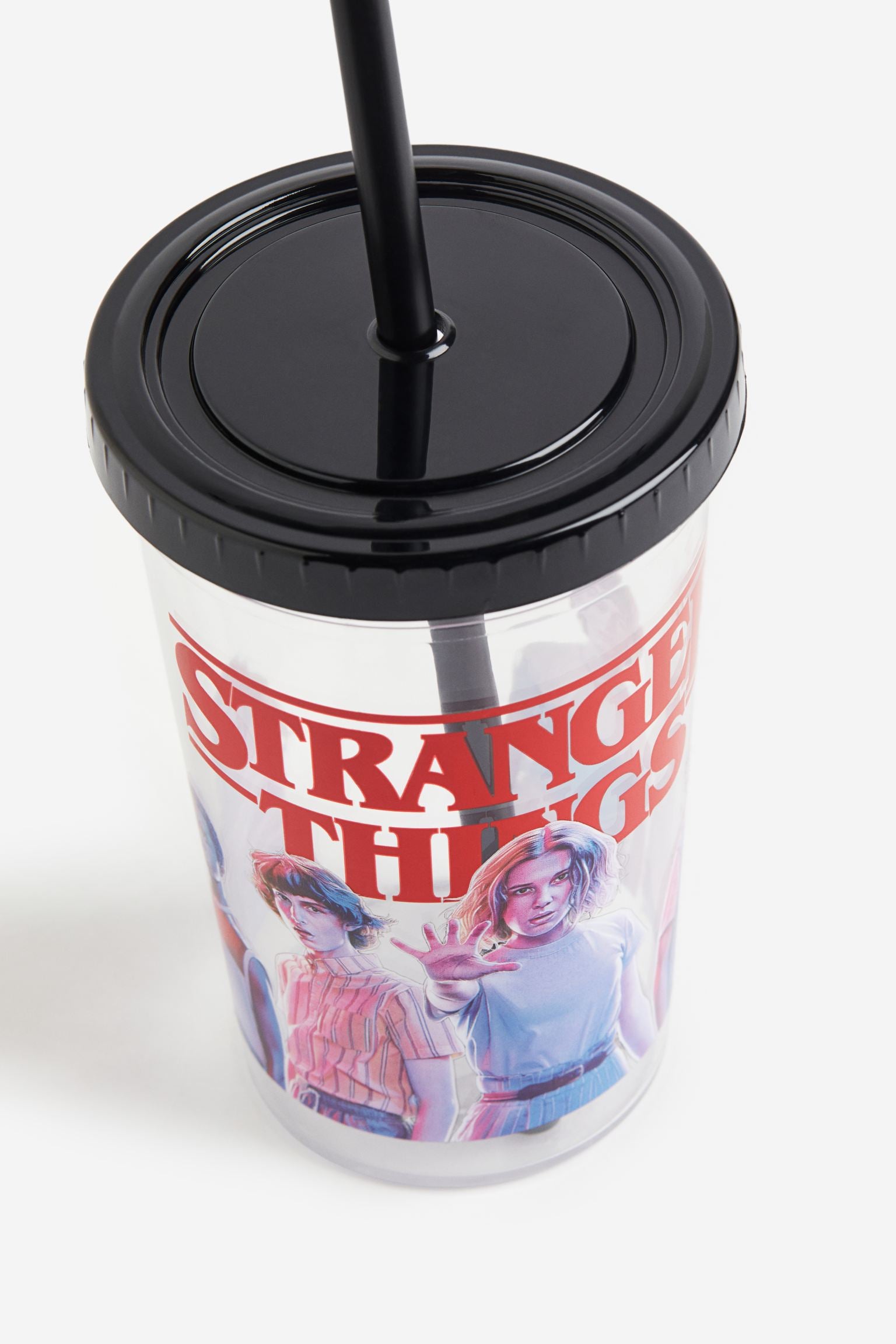 H&M Stranger Things glass with lid, black/multicolor