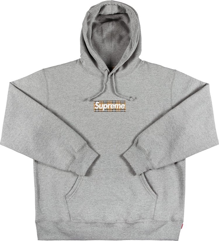 سويت شيرت بغطاء رأس وشعار صندوق Supreme x Burberry "Heather Grey"، باللون الرمادي