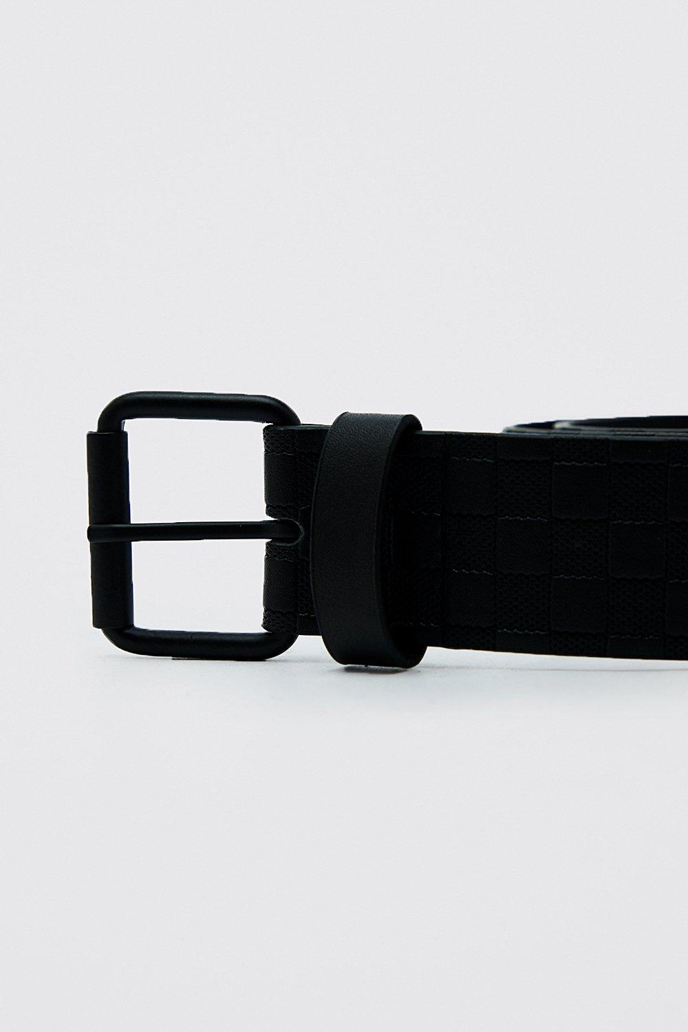 Boohoo Checkerboard Faux Leather Belt - Black