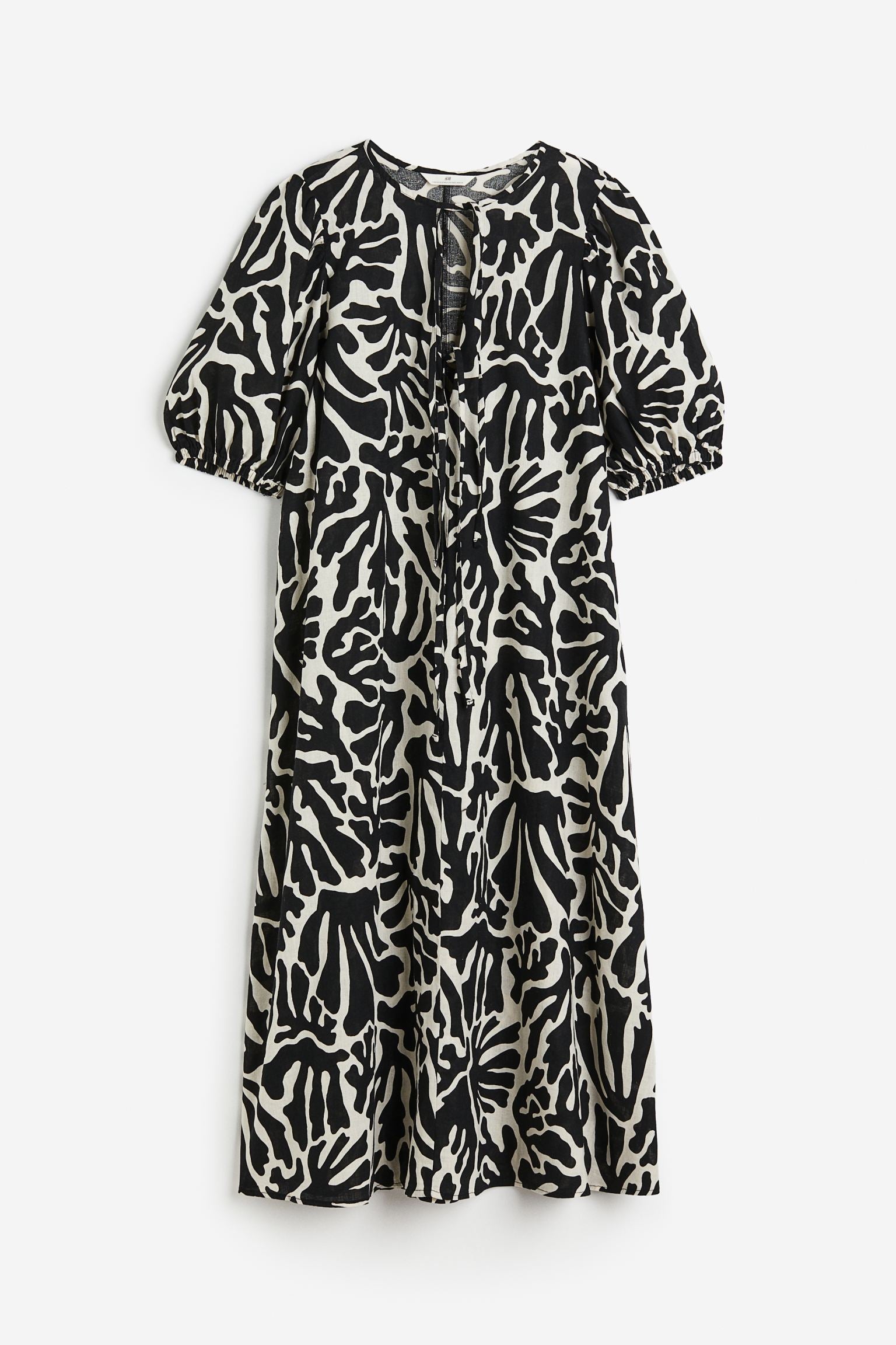 H&M Tie-detail Linen-blend dress, black