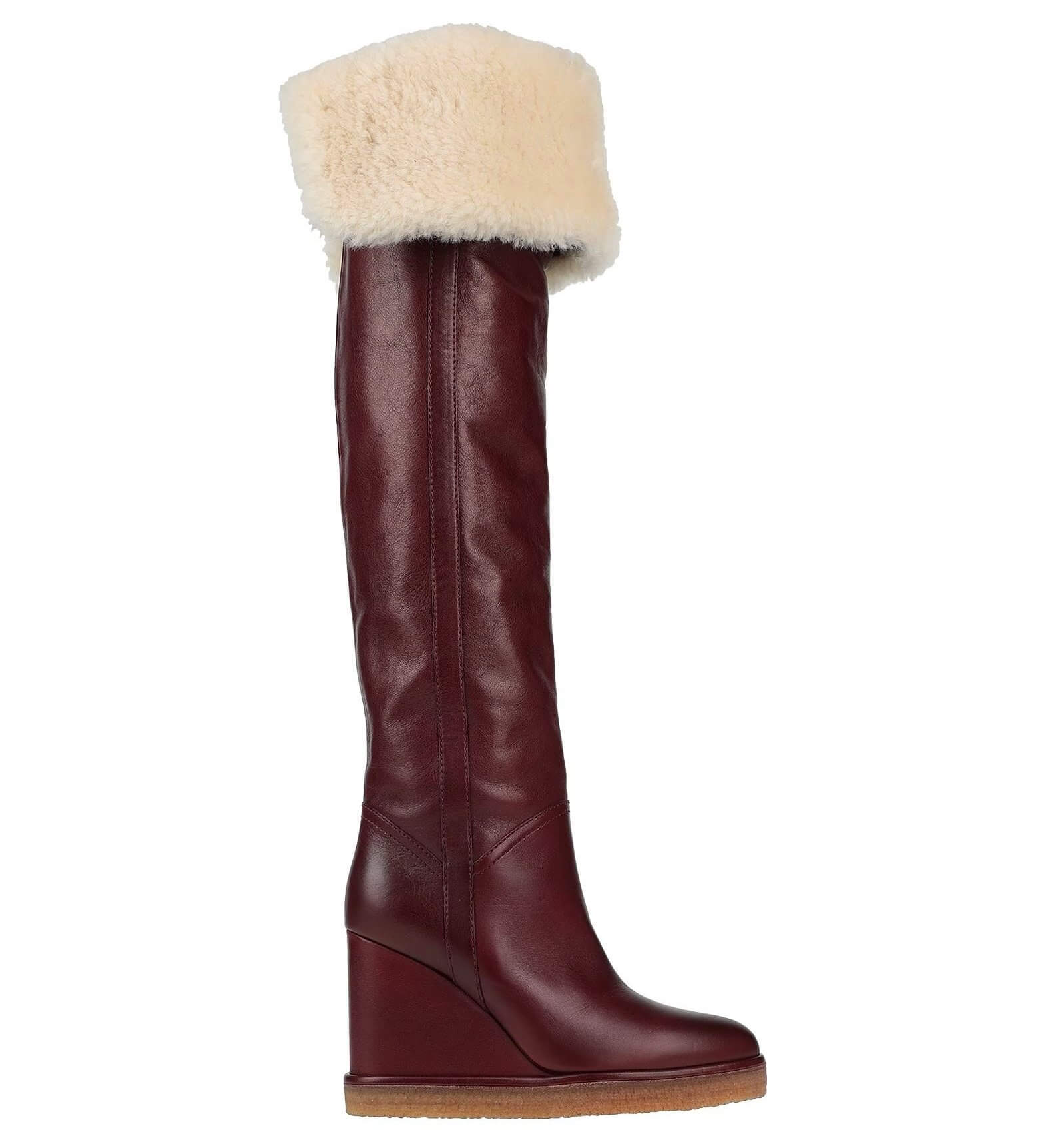 Leather boots with fur lapel CELINE, burgundy