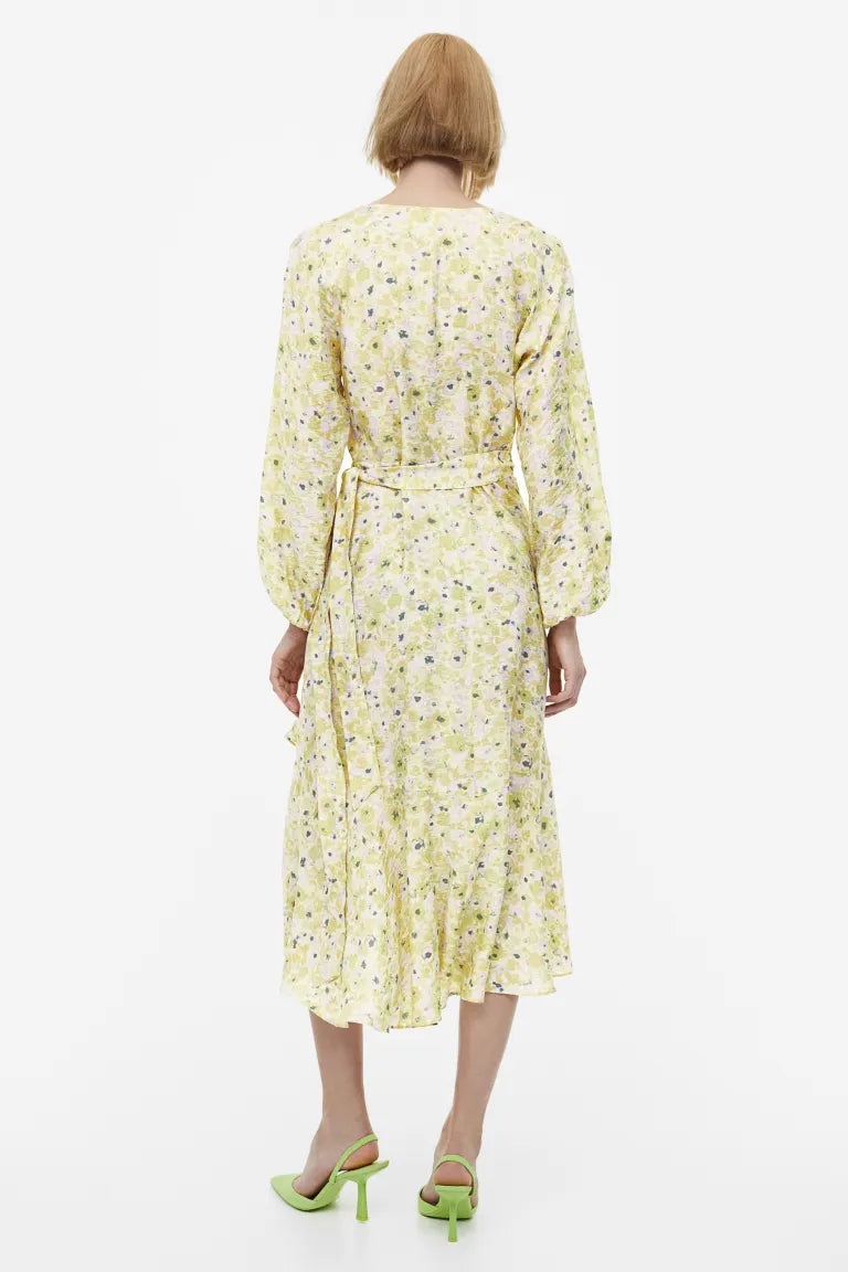 H&M wrap maxi dress, light yellow/floral