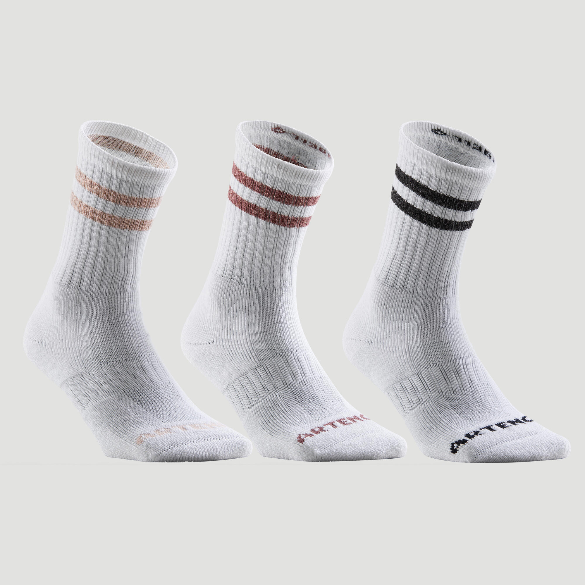 Tennis socks RS 500 High, 3 pcs. in packaging, white with shiny stripes ARTENGO, white