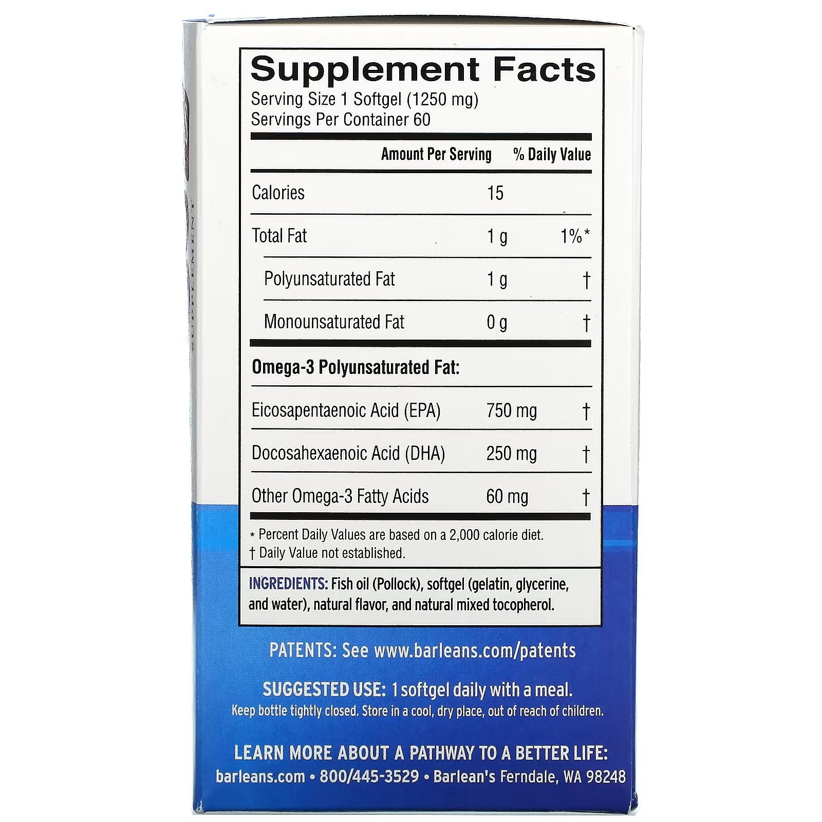 Barlean's, Ideal Omega 3, Orange, 1000 mg EPA/DHA, 60 Softgels