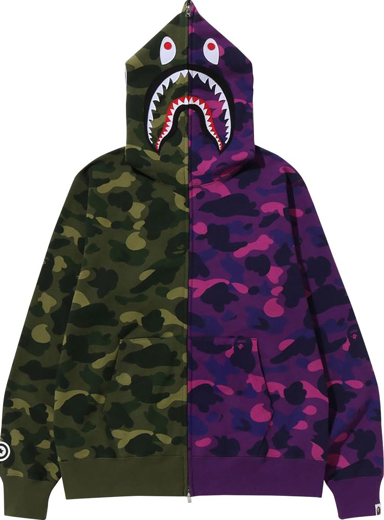 هودي بسحاب كامل من BAPE Color Camo Shark "أخضر/أرجواني"، متعدد الألوان