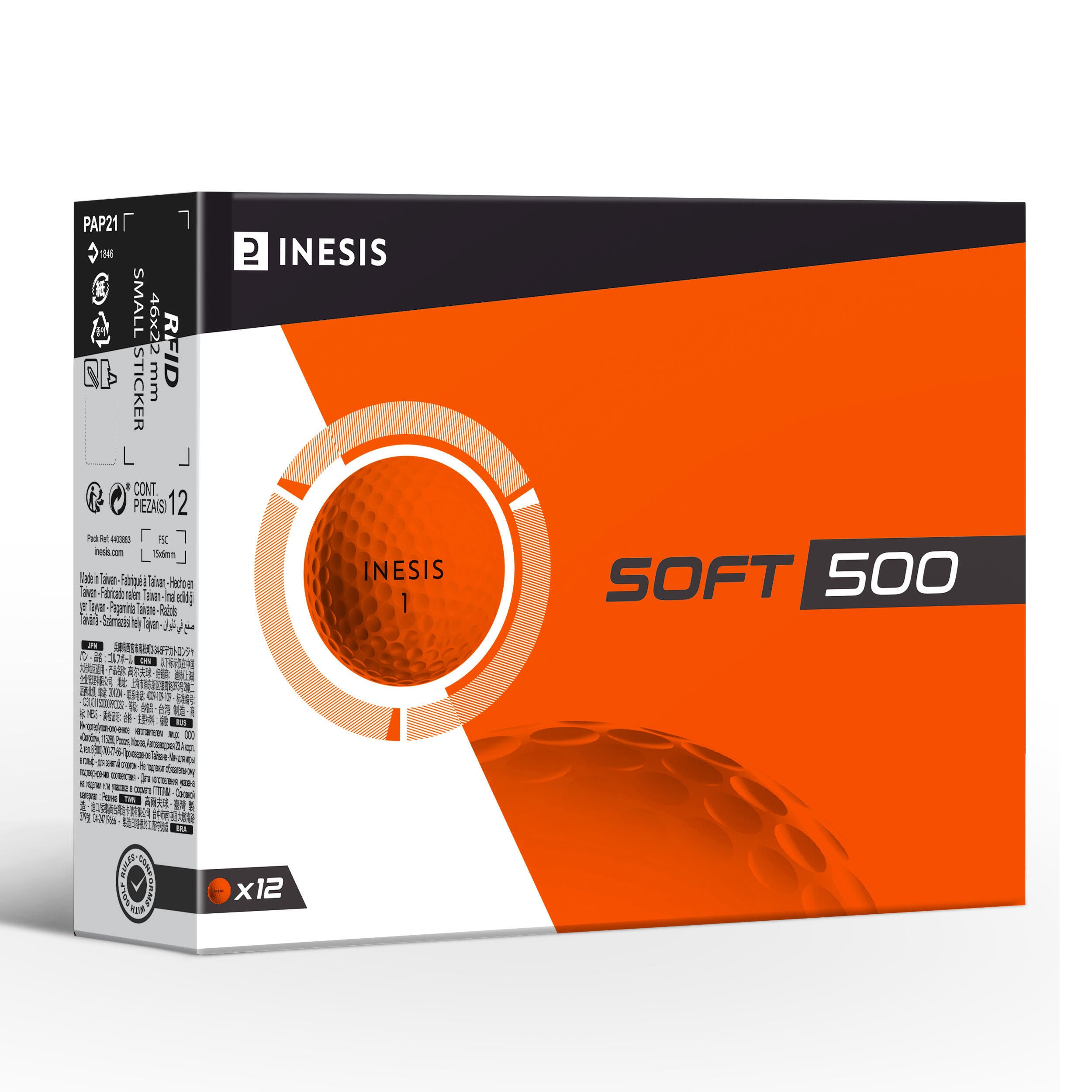 Golf balls Soft 500 12 pieces orange INESIS, orange