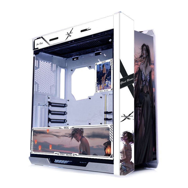 حافظة ASUS ROG Strix Helios GX601 Custom Madame Butterfly Theme، Mid Tower، أبيض/نمط