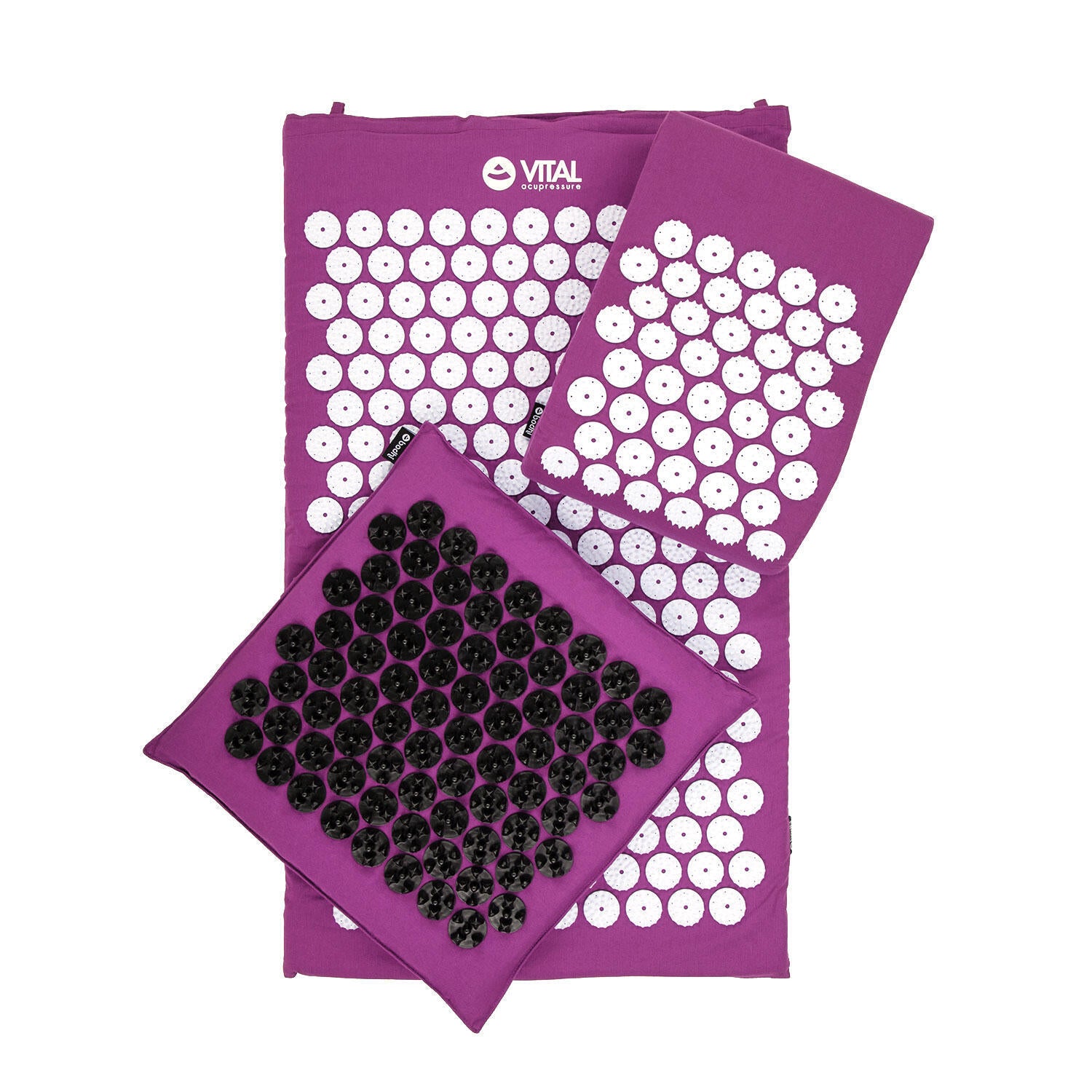 Acupressure set Vital DELUXE eggplant, mat with pillow SPIKY doormat and BODHI bag, eggplant