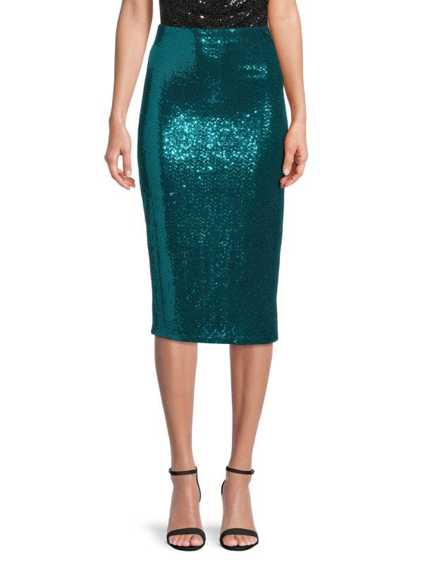 Skirt Renee C. with sequins and side slits, teal