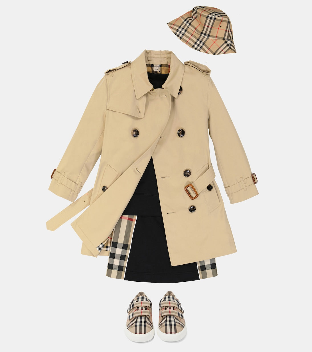 معطف ترنش من القطن من Burberry Kids، باللون البيج