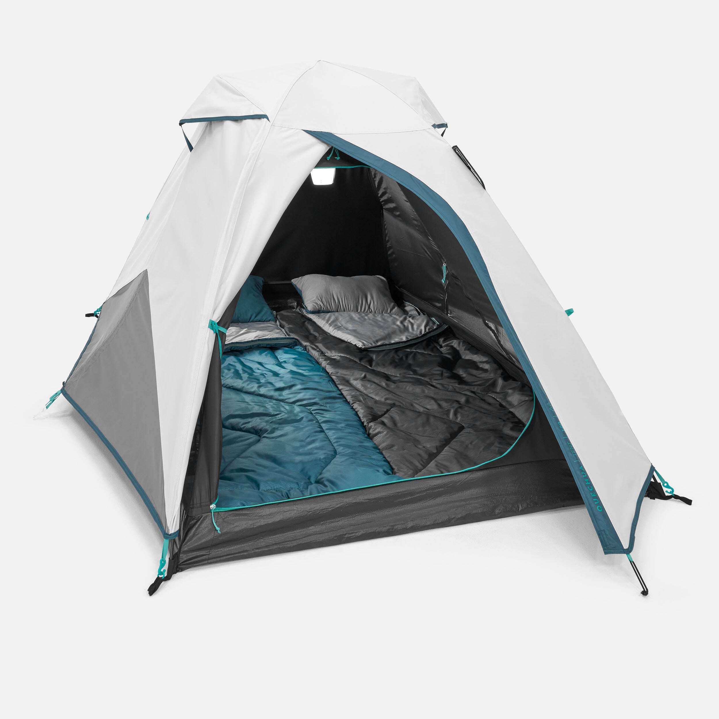 Camping tent 2-person Quechua Fresh & Black MH100, white/gray/blue