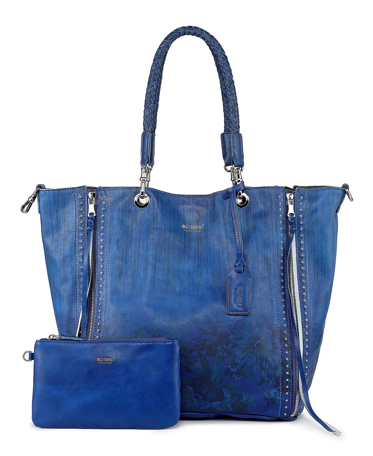 Women's Barracuda Tote Bag with Hand Painted Buckle Buckle OLD TREND blue