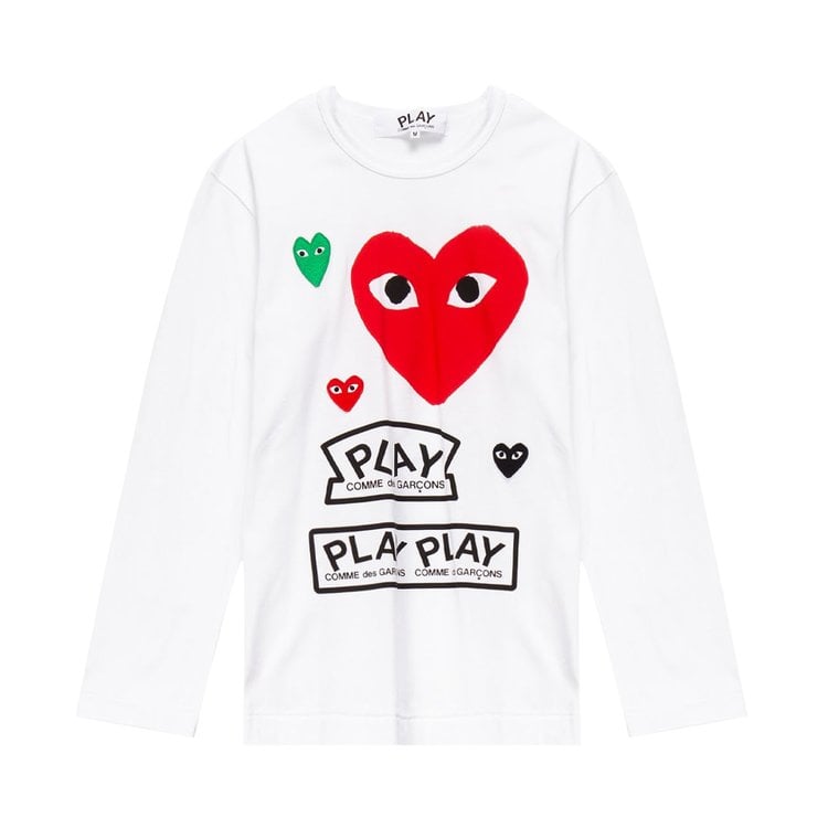 قميص Comme des Garçons PLAY Miscellaneous Logo بأكمام طويلة "أبيض/أحمر"، أبيض