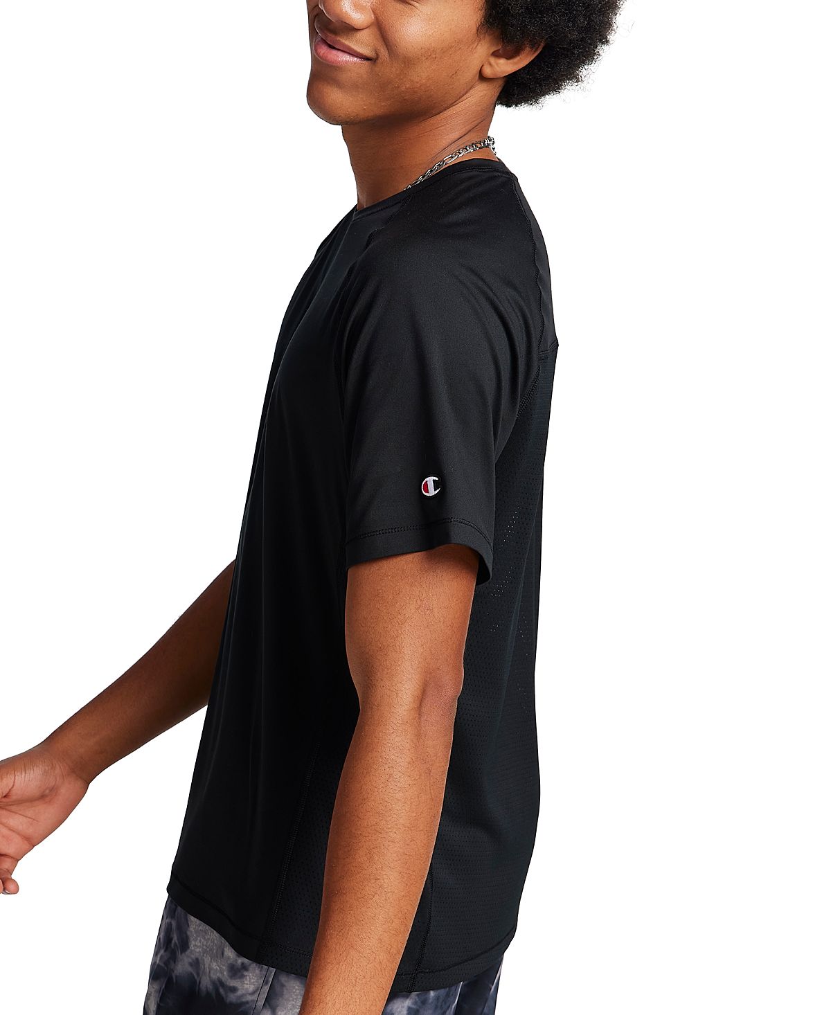 Champion Men's Branded Mesh Back T-Shirt, Black