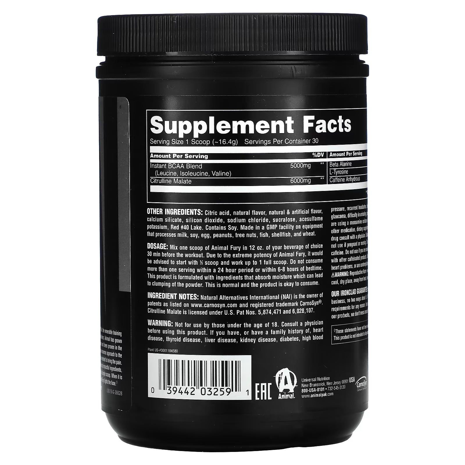 Universal Nutrition Animal Fury Pre-Workout Supplement, Watermelon, 492 g