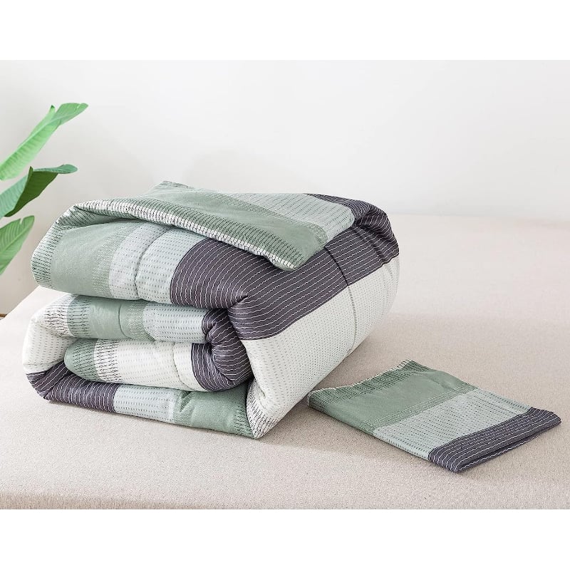 Blanket + pillowcase set Litanika Twin, 2 pieces, grey/green