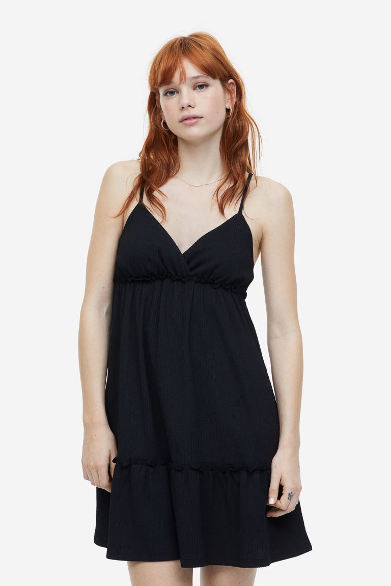 H&M ruffled crepe dress, black