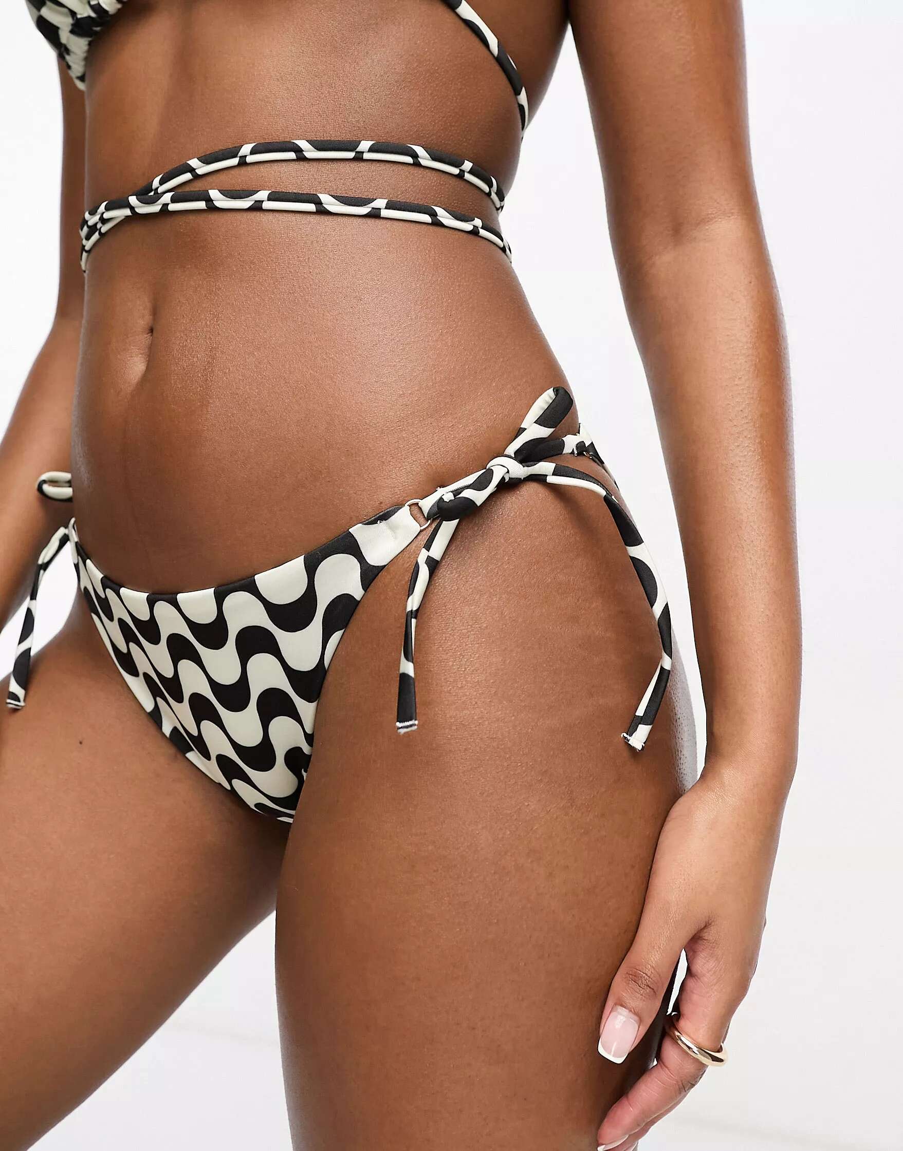 & Other Stories Three-piece bikini bottom with side ties and wavy print