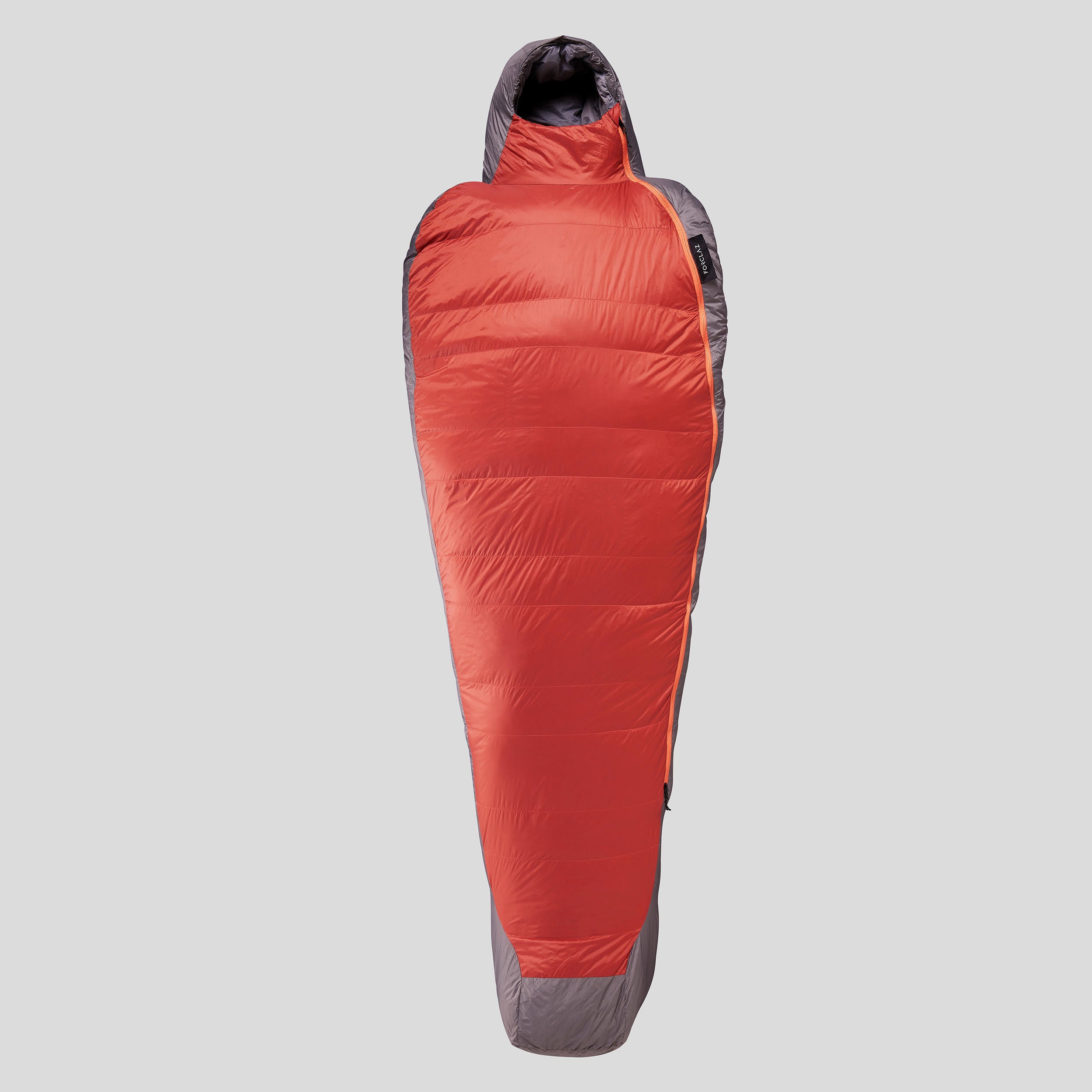 Down sleeping bag Forclaz Trek 900 for hiking, size L, gray / red