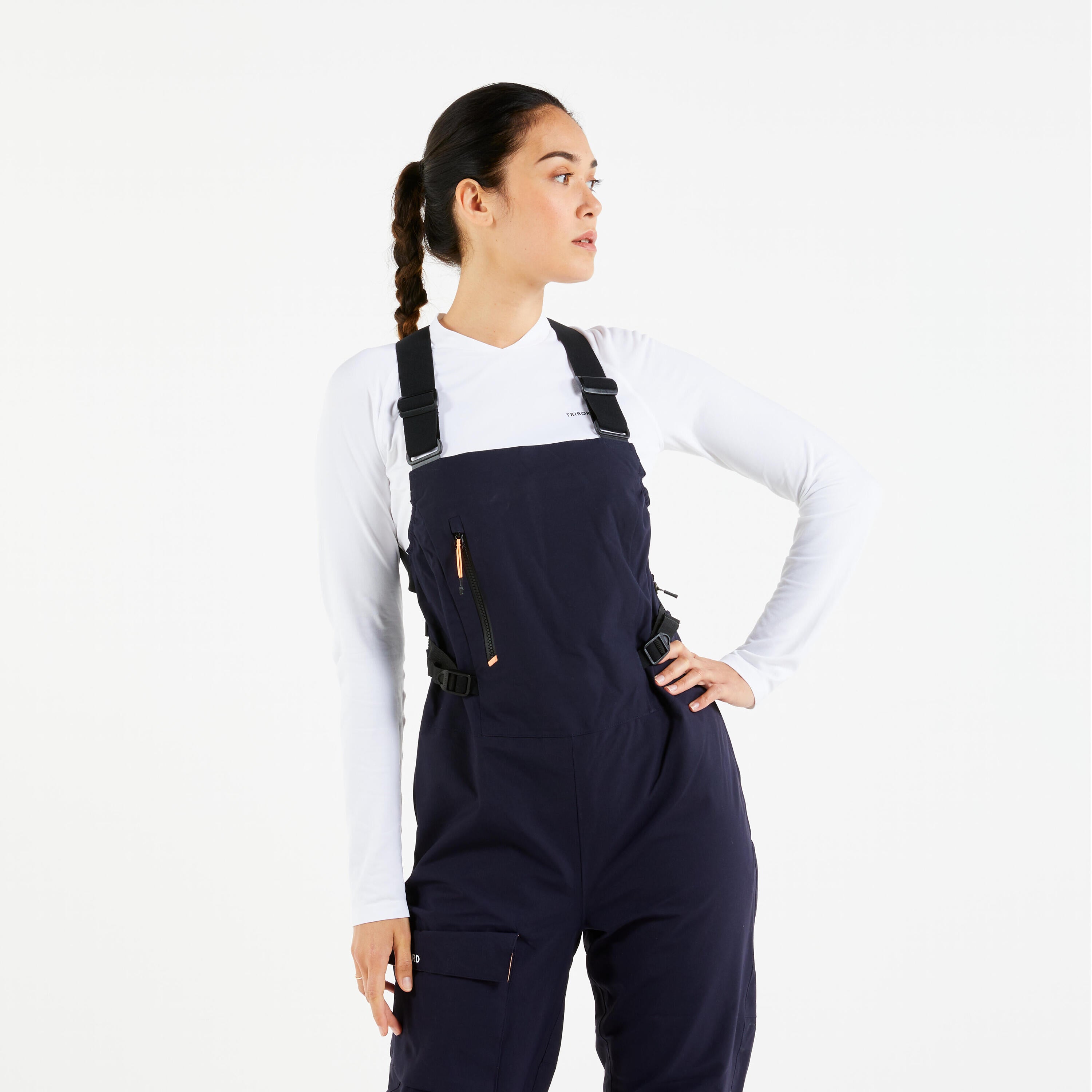 Waterproof pants sailing overalls women's waterproof 500 dark blue TRIBORD